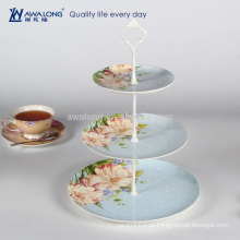 Western Design Daily Usado cerâmica 3 Tier placa de sobremesa de porcelana, placa de bolo de cerâmica rodada